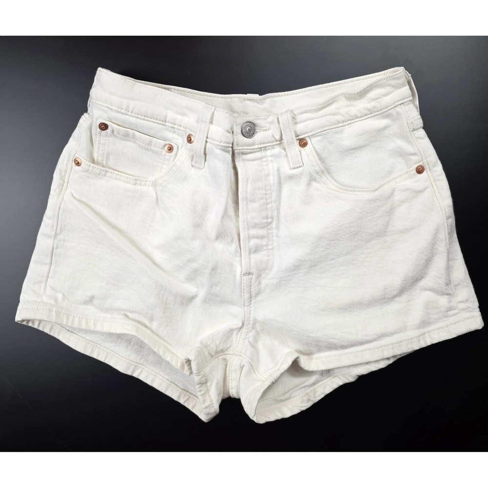 Levi's 501 White Denim Shorts High Rise Button Fly Women's Size 28